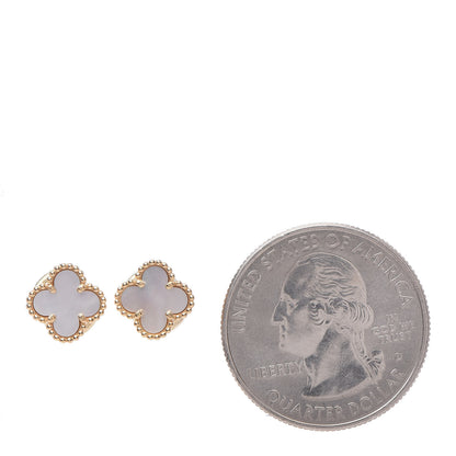 Van Cleef & Arpels 18K Yellow Gold Mother of Pearl Sweet Alhambra Earrings 2 of 5