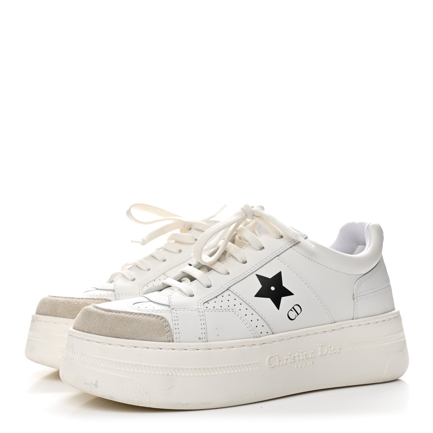 Christian Dior Calfskin Suede Dior Star Ors Platform Sneakers White Black 36.5 White Black 4 of 10