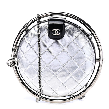 Chanel Metallic Aged Calfskin Patent Planet Minaudiere Shoulder Bag Silver 1 of 6