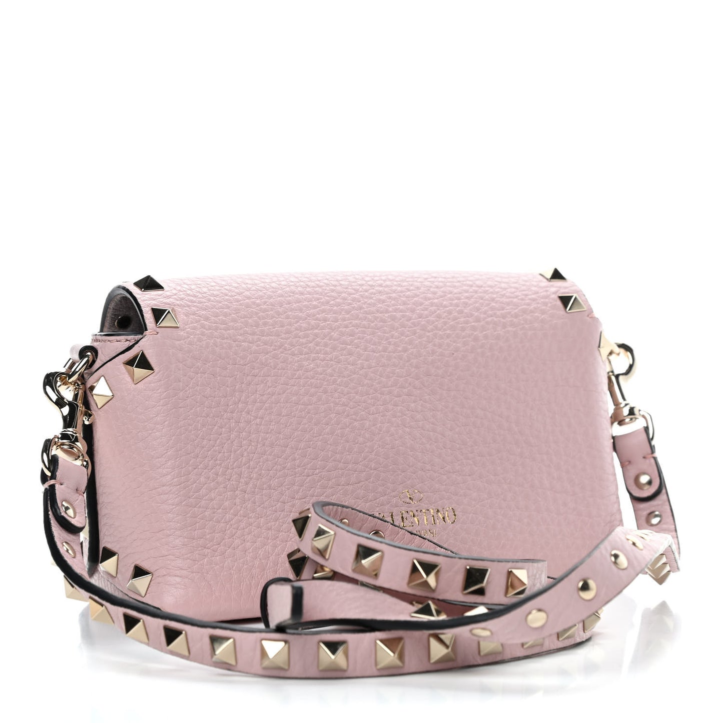 Pebbled Calfskin Mini Rockstud Crossbody Bag Water Rose