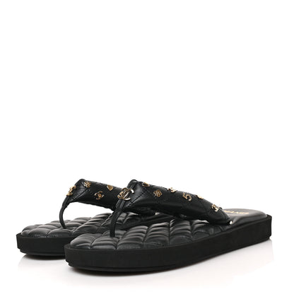 Chanel Lambskin Quilted Padded Charms Thong Sandals 39.5 Black 3 of 8