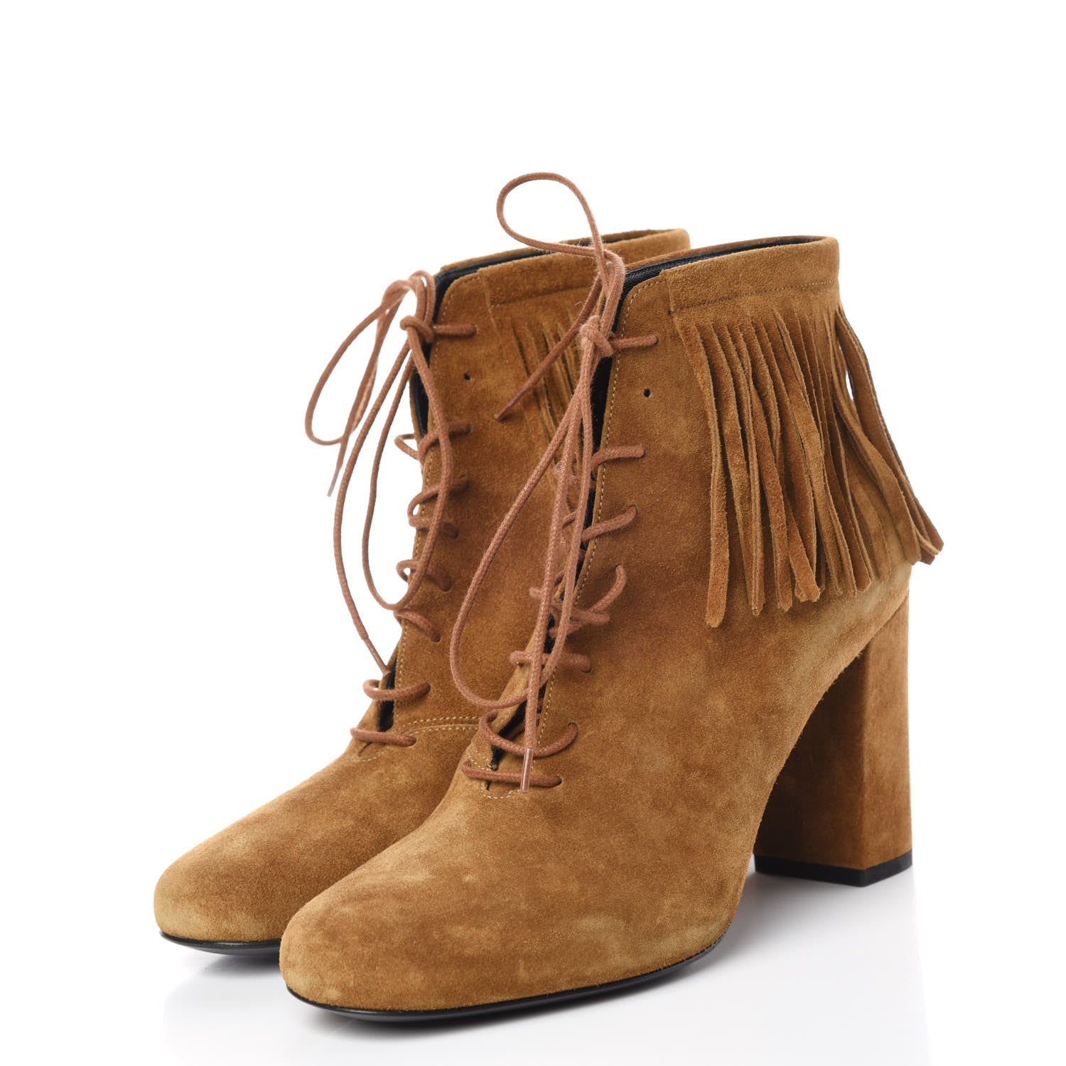 Saint Laurent Suede Babies 90 Fringe Ankle Boots 38.5 Light Tan 3 of 13