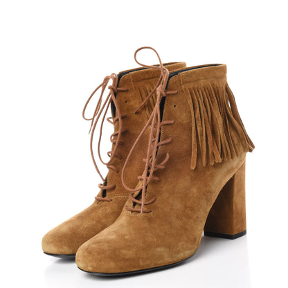 Saint Laurent Suede Babies 90 Fringe Ankle Boots 38.5 Light Tan 3 of 13