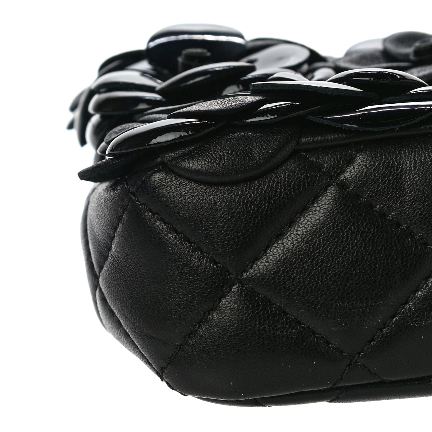 Lambskin Patent Mini Camellia Flap Black