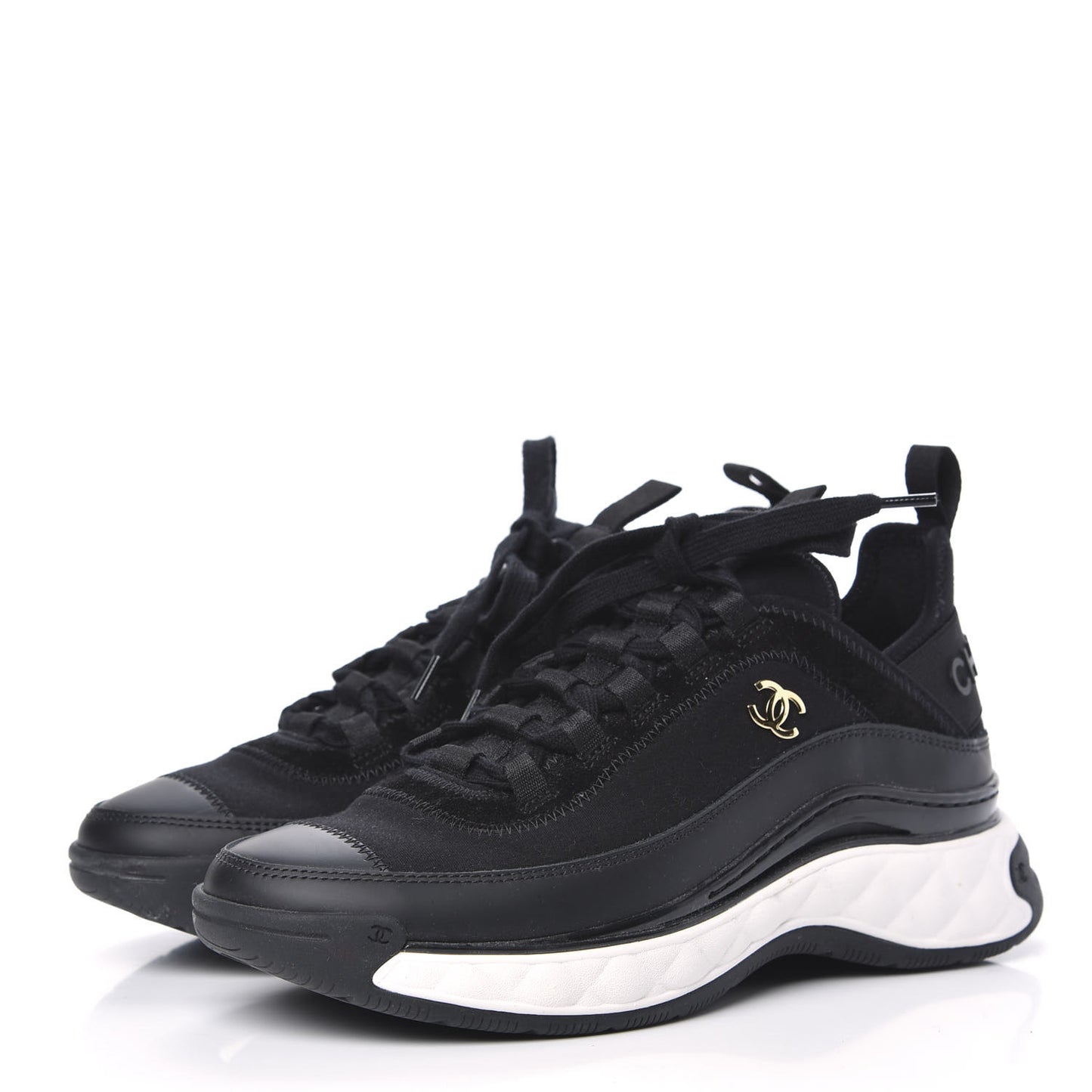 Velvet Calfskin Mixed Fibers CC Sneakers 36.5 Black