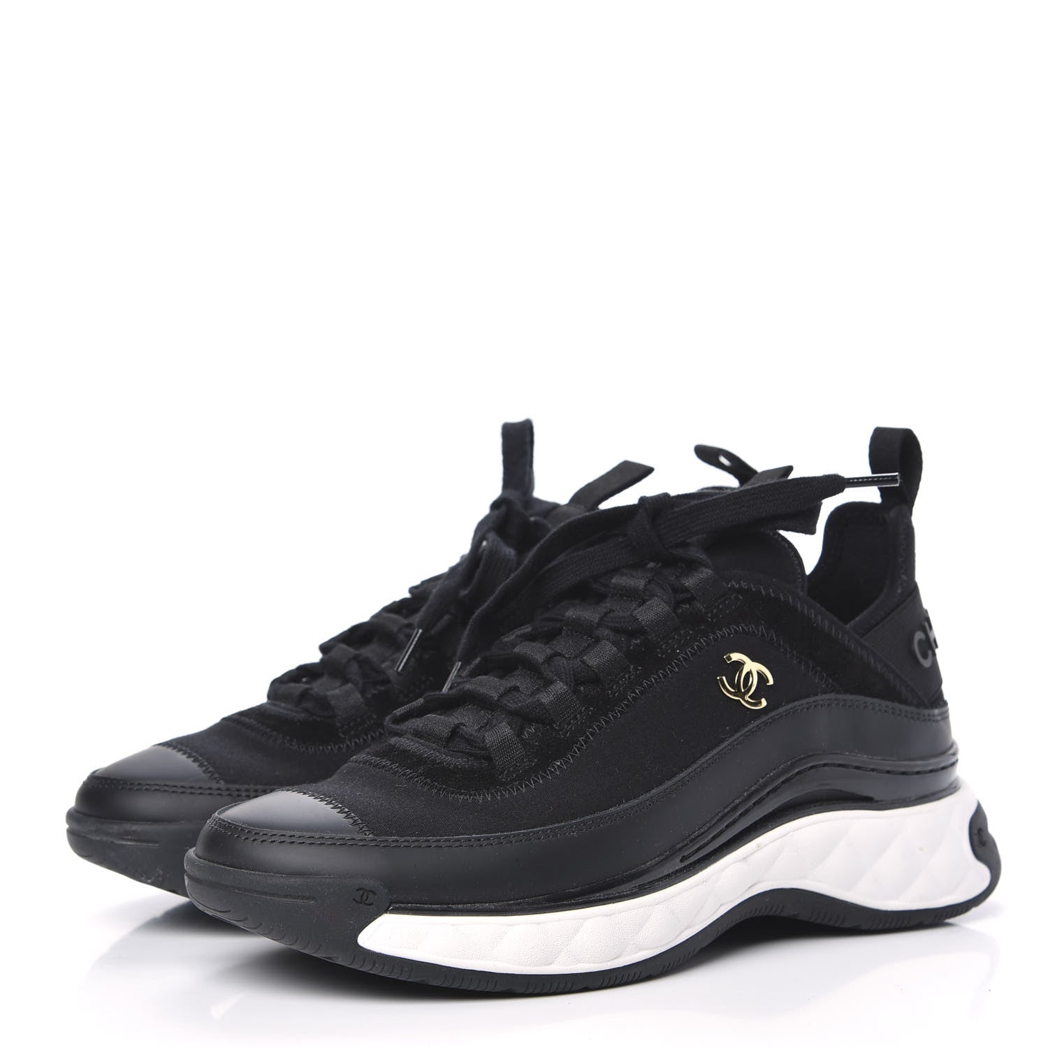 Chanel Velvet Calfskin Mixed Fibers CC Sneakers 36.5 Black 3 of 8