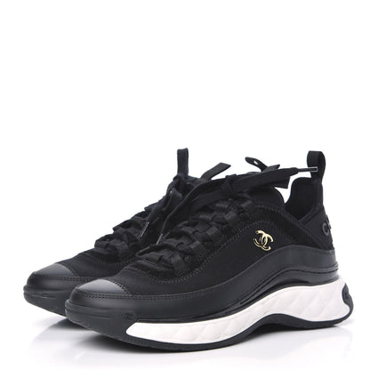 Chanel Velvet Calfskin Mixed Fibers CC Sneakers 36.5 Black 3 of 8