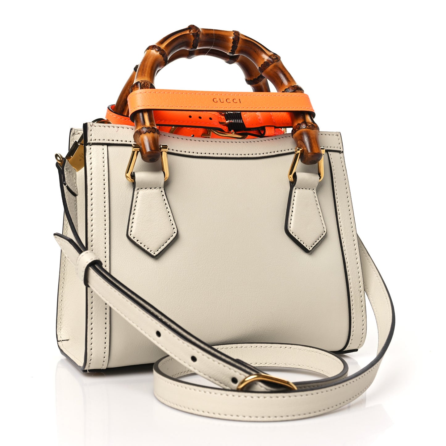 Wonka Grain Calfskin Mini Diana Tote Bag Mystic White Orange Fluo
