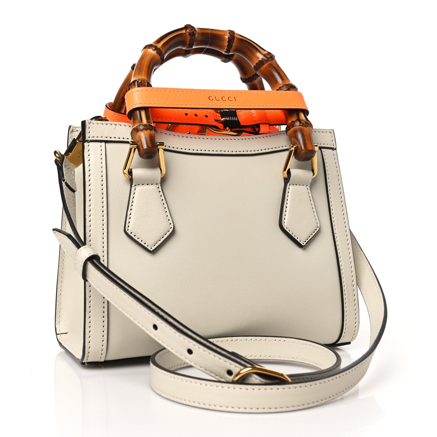 Gucci Wonka Grain Calfskin Mini Diana Tote Bag Mystic White Orange Fluo 3 of 11
