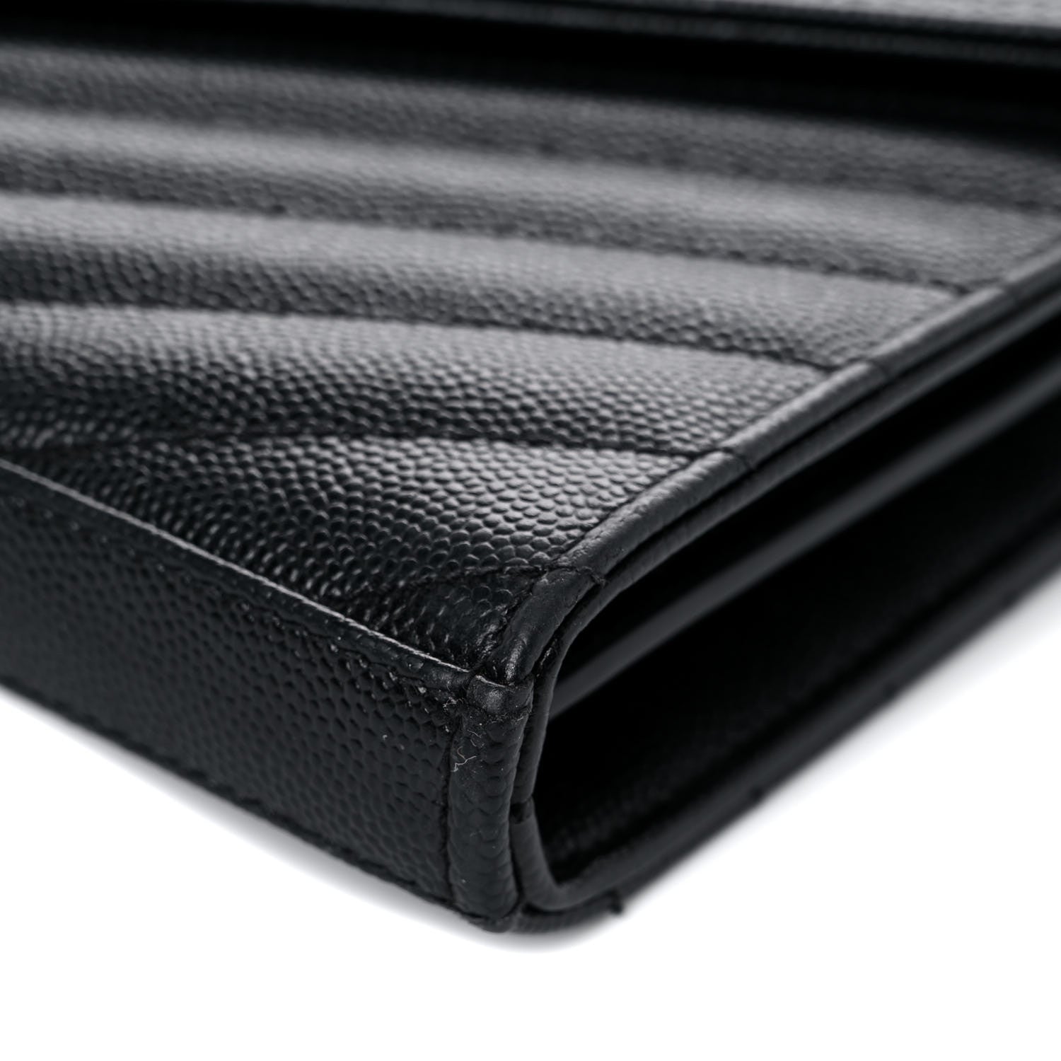 Saint Laurent Grain De Poudre Matelasse Chevron Monogram Chain Wallet Black 10 of 12