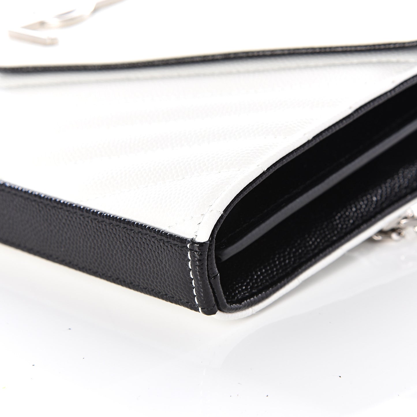 Grain De Poudre Matelasse Bi-Color Chevron Monogram Chain Wallet White Black