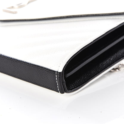 Saint Laurent Grain De Poudre Matelasse Bi-Color Chevron Monogram Chain Wallet White Black 6 of 9