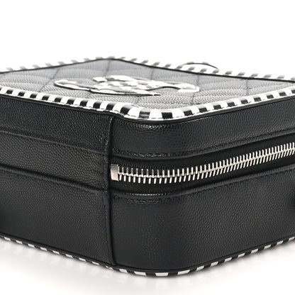 Chanel Caviar Quilted Striped Small CC Filigree Vanity Case Black White 10 of 10