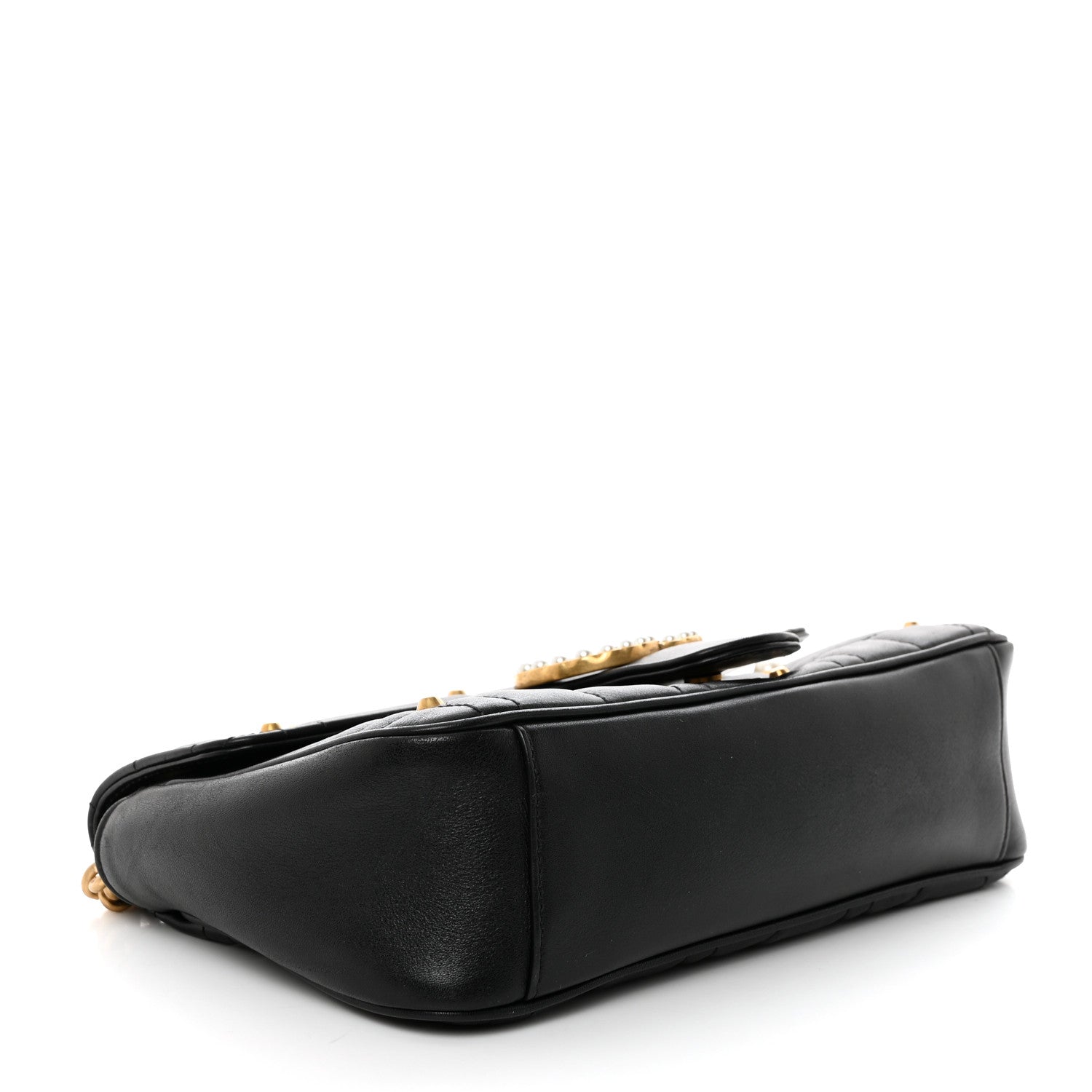 Gucci Calfskin Matelasse Studded Small Pearly GG Marmont Shoulder Bag Black 4 of 11