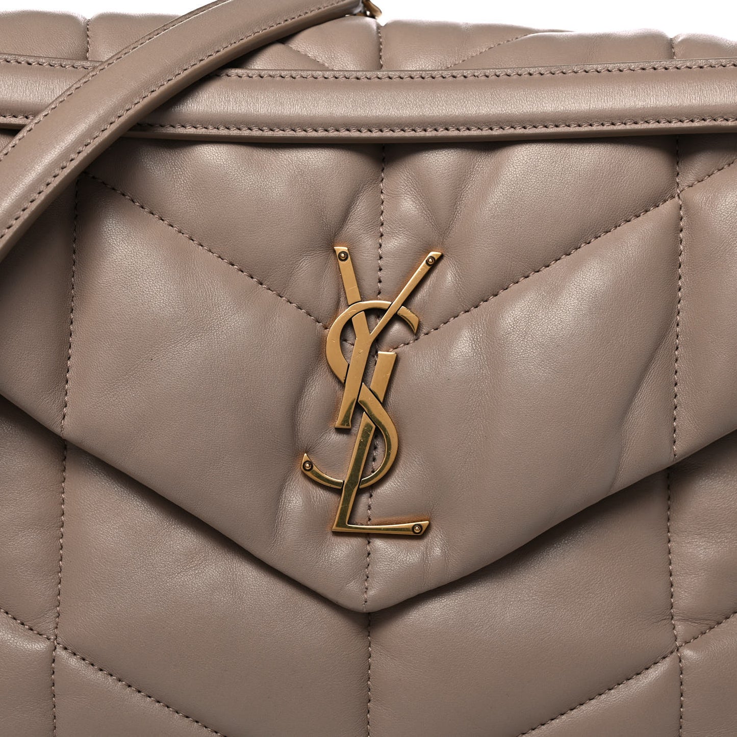 Lambskin Quilted Medium Loulou Puffer Monogram Chain Satchel Dark Beige