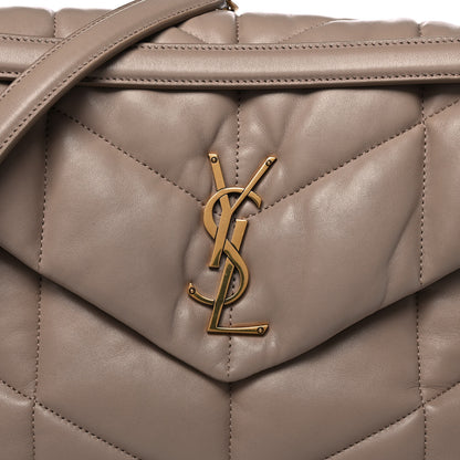 Saint Laurent Lambskin Quilted Medium Loulou Puffer Monogram Chain Satchel Dark Beige 8 of 14
