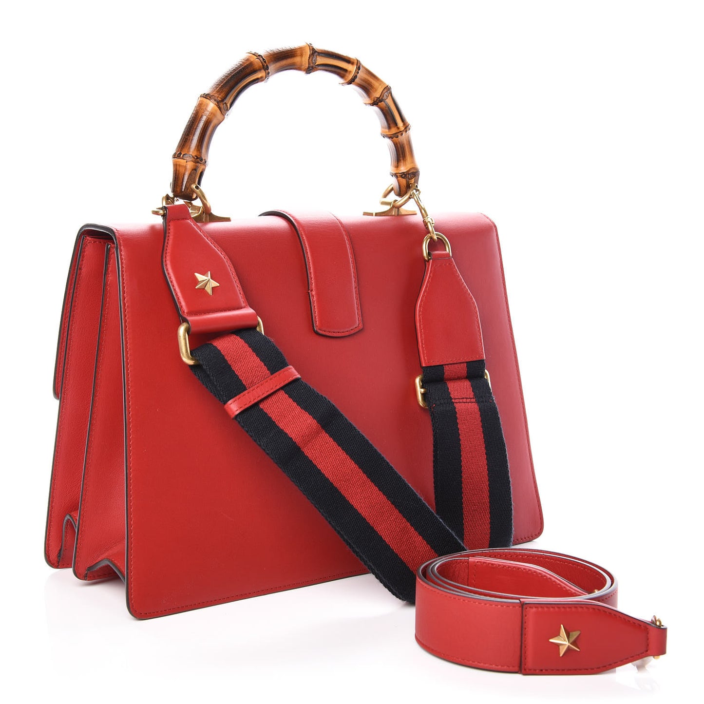 Moon Calfskin Web Large Dionysus Bamboo Top Handle Bag Hibiscus Red