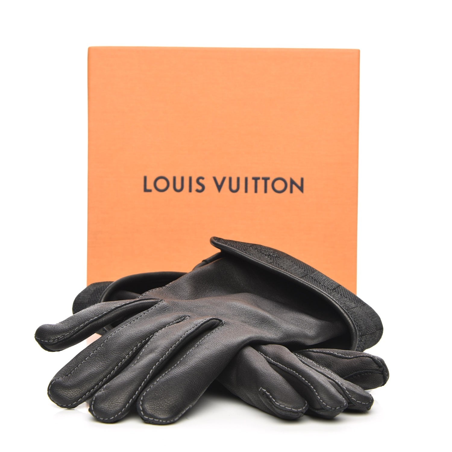 Louis Vuitton Lambskin Damier Graphite Mens Gloves 213676