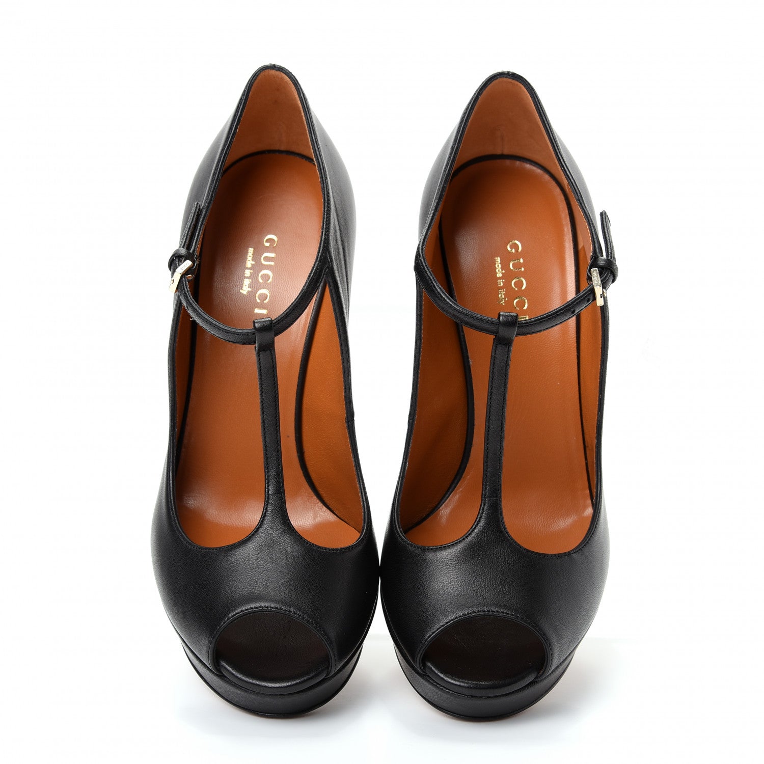Gucci Calfskin T Strap Platform Pumps 35.5 Black 5 of 11