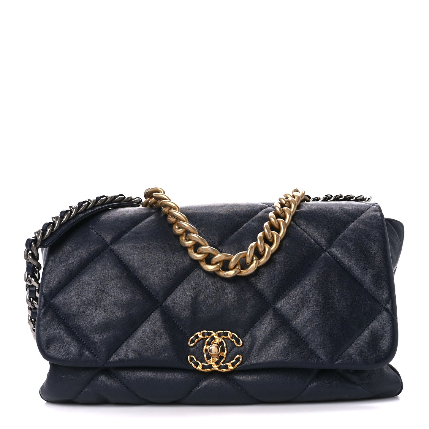 Lambskin Quilted Maxi Chanel 19 Flap Navy