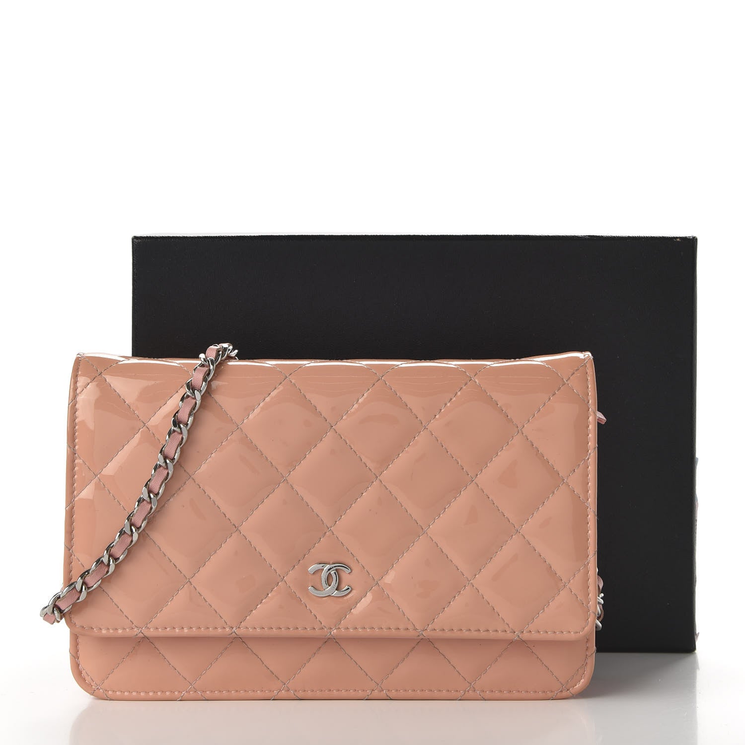 Chanel Patent Quilted Wallet On Chain WOC Light Pink 11 of 11