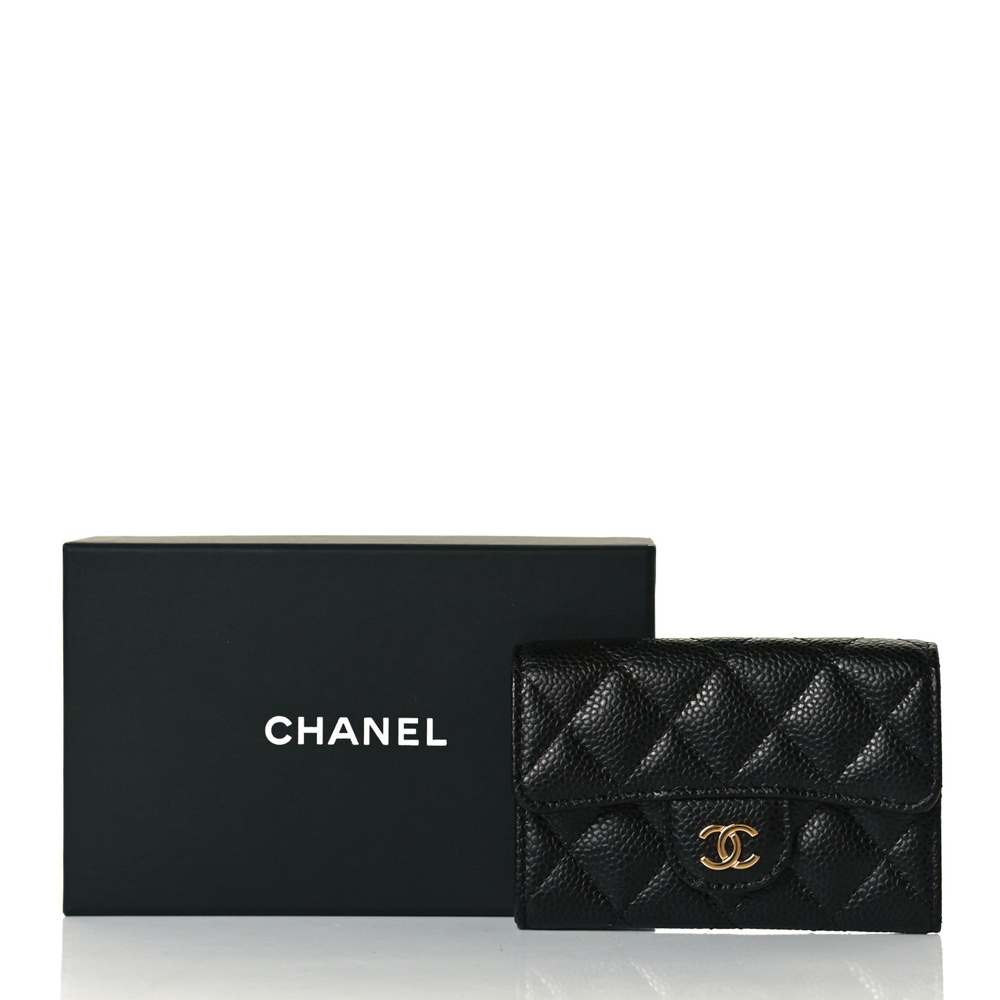 Caviar Quilted Flap Card Holder Black