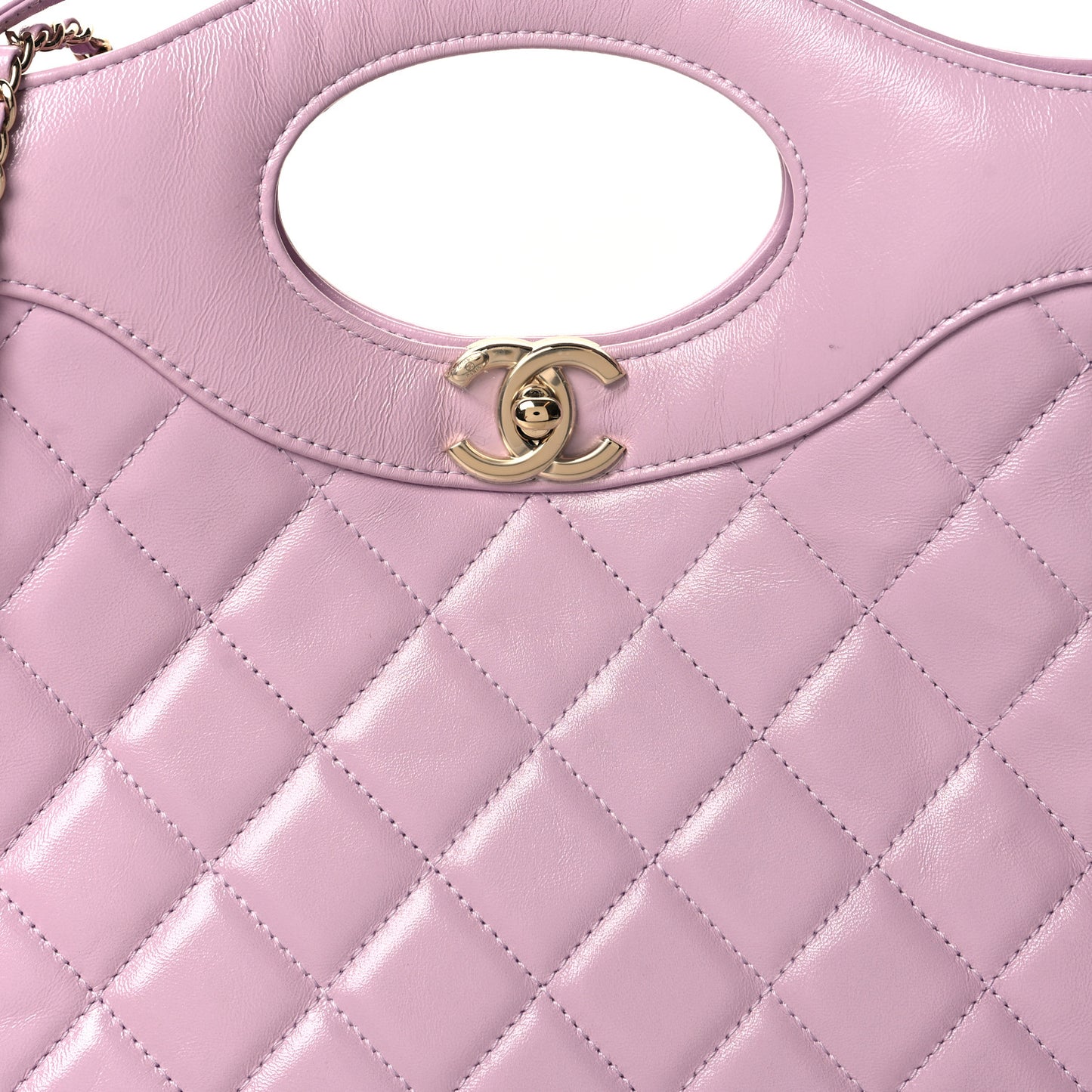 Shiny Lambskin Quilted 31 Shopping Bag Lilac