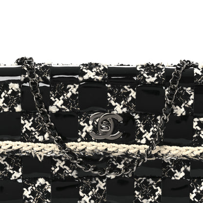 Chanel Tweed Patent Quilted Rectangular Flap Black White 8 of 10