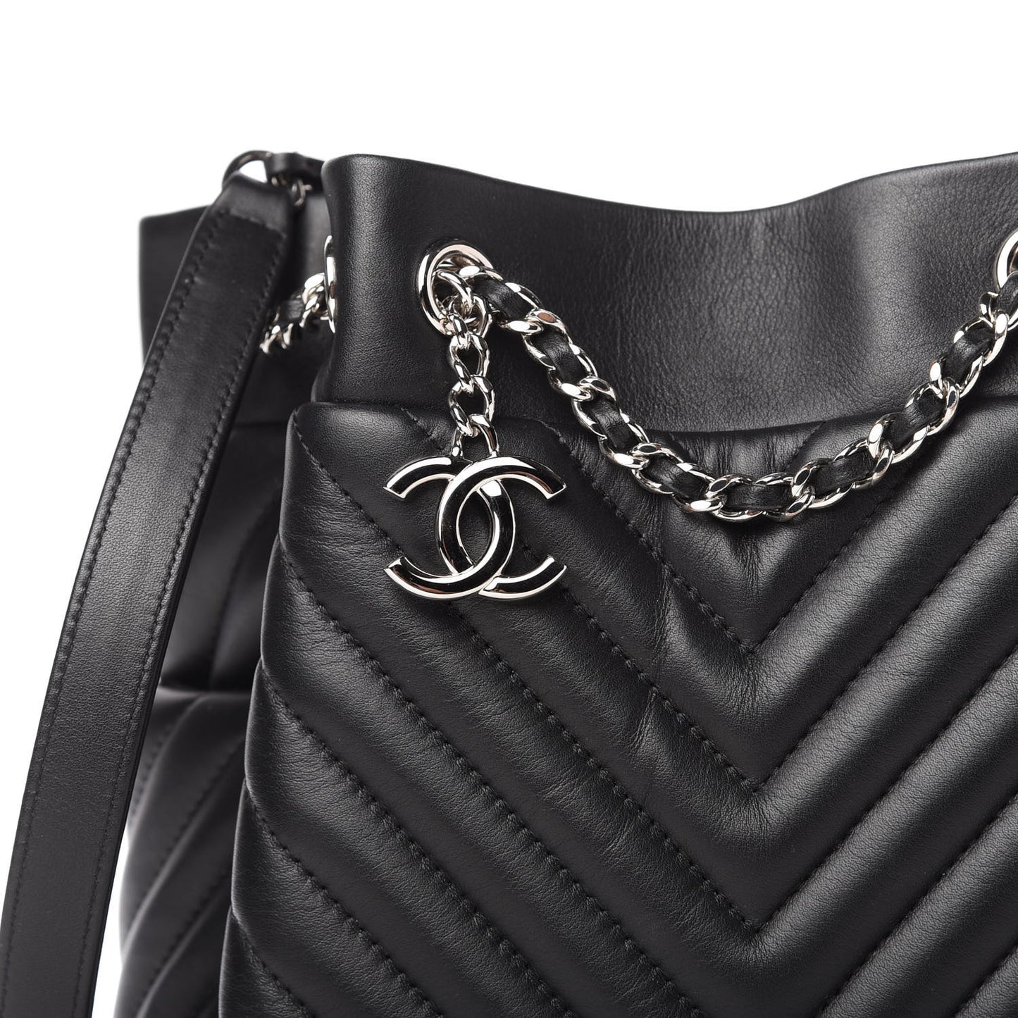Lambskin Chevron Small Urban Spirit Drawstring Bag Black