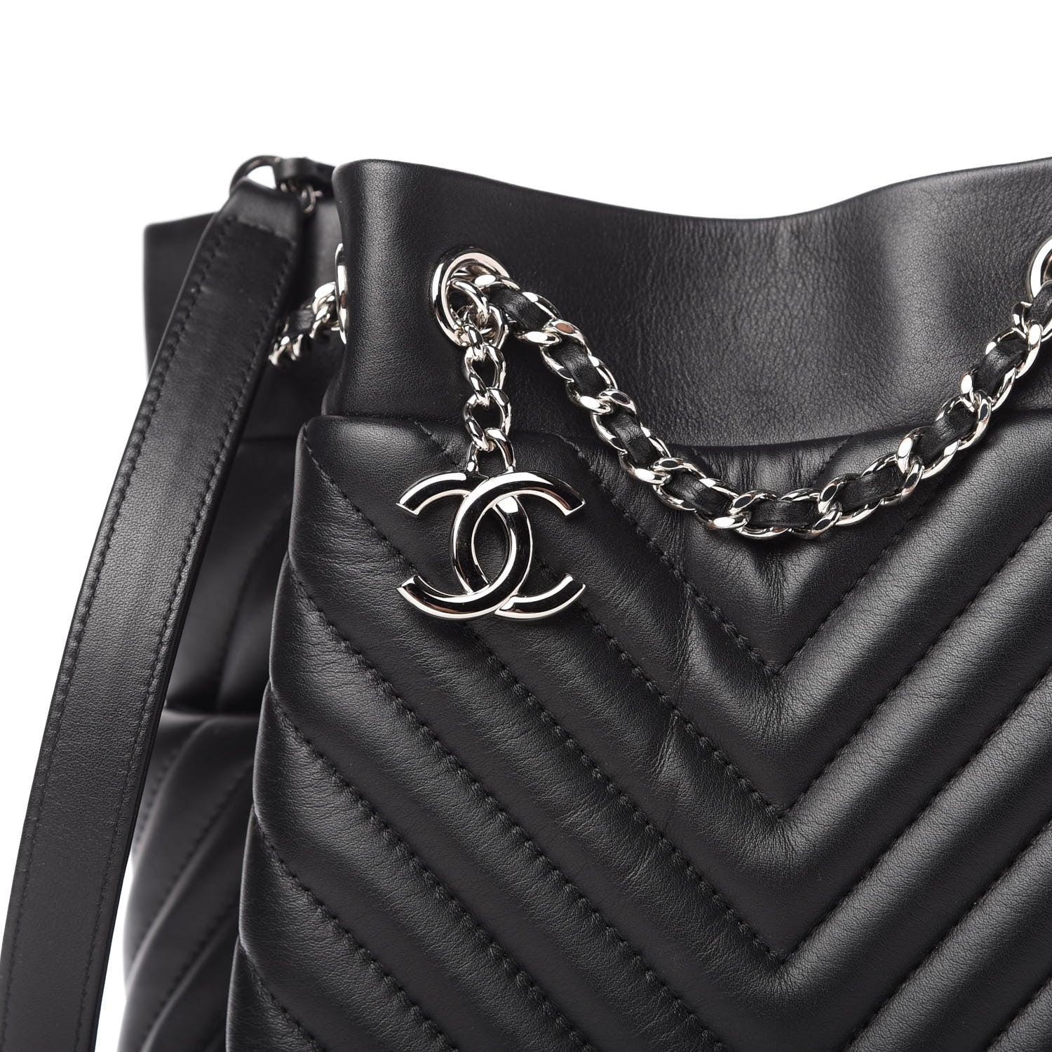 Chanel Lambskin Chevron Small Urban Spirit Drawstring Bag Black 10 of 10