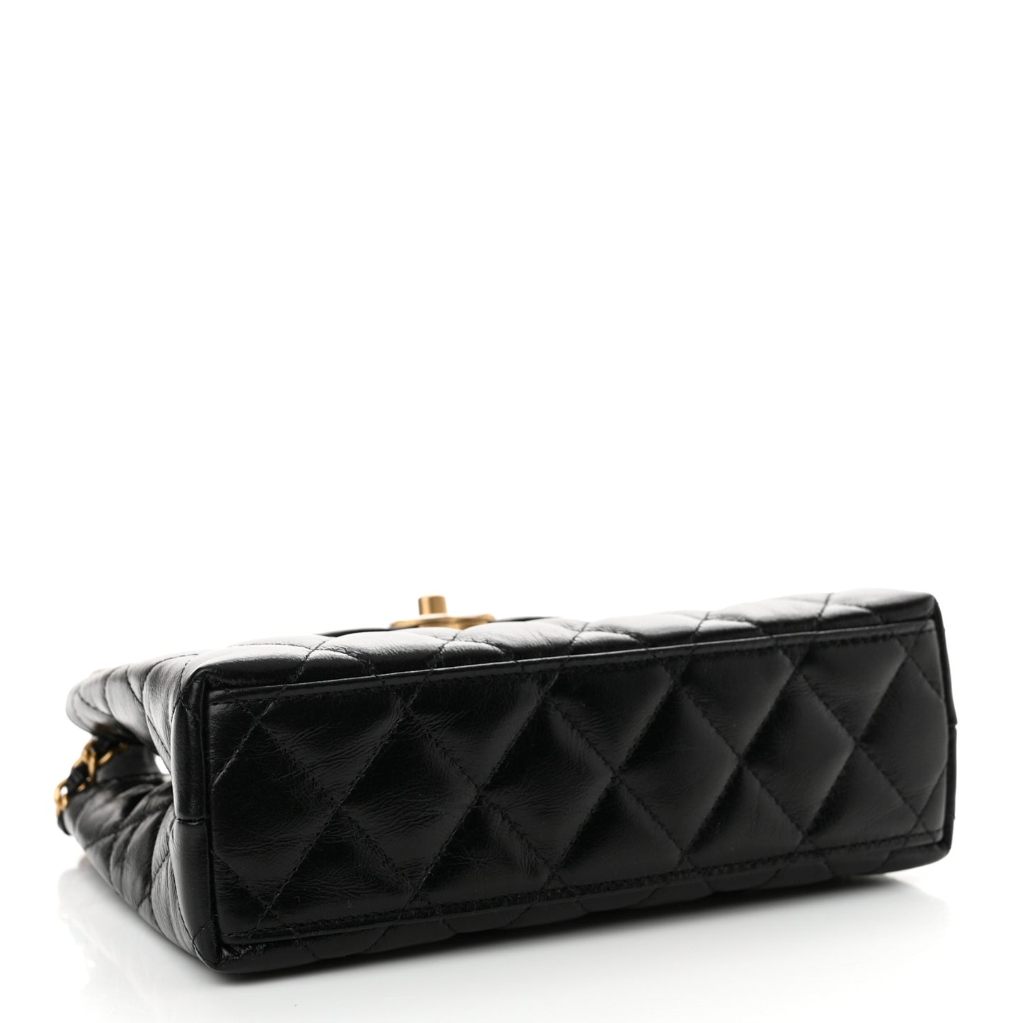 Shiny Aged Calfskin Quilted Nano Kelly Shopper Black