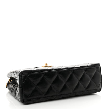 Chanel Shiny Aged Calfskin Quilted Nano Kelly Shopper Black 4 of 11