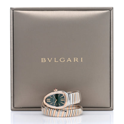 Bulgari Stainless Steel 18K Rose Gold Diamond Bezel 35mm Serpenti Tubogas Quartz Watch Green 5 of 5