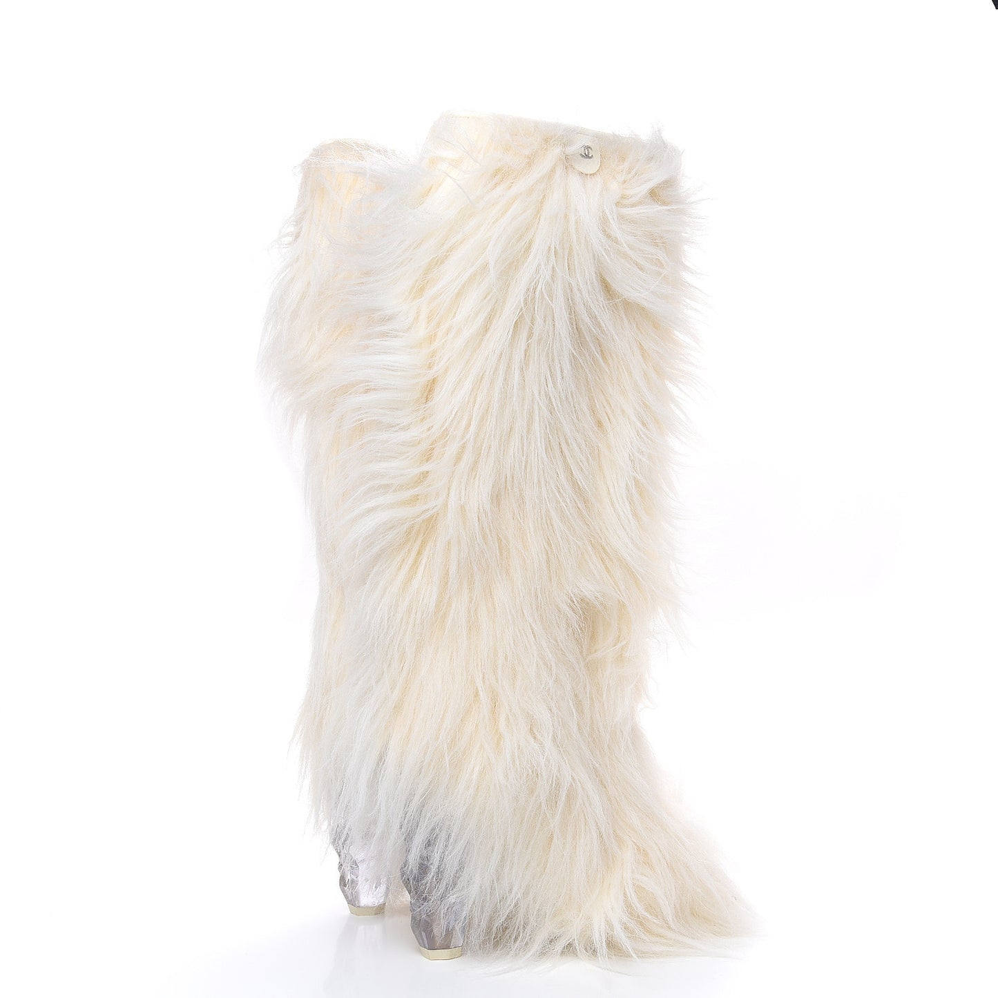 Fantasy Fur Icicle Heel Mukluks Boots 40 Ecru