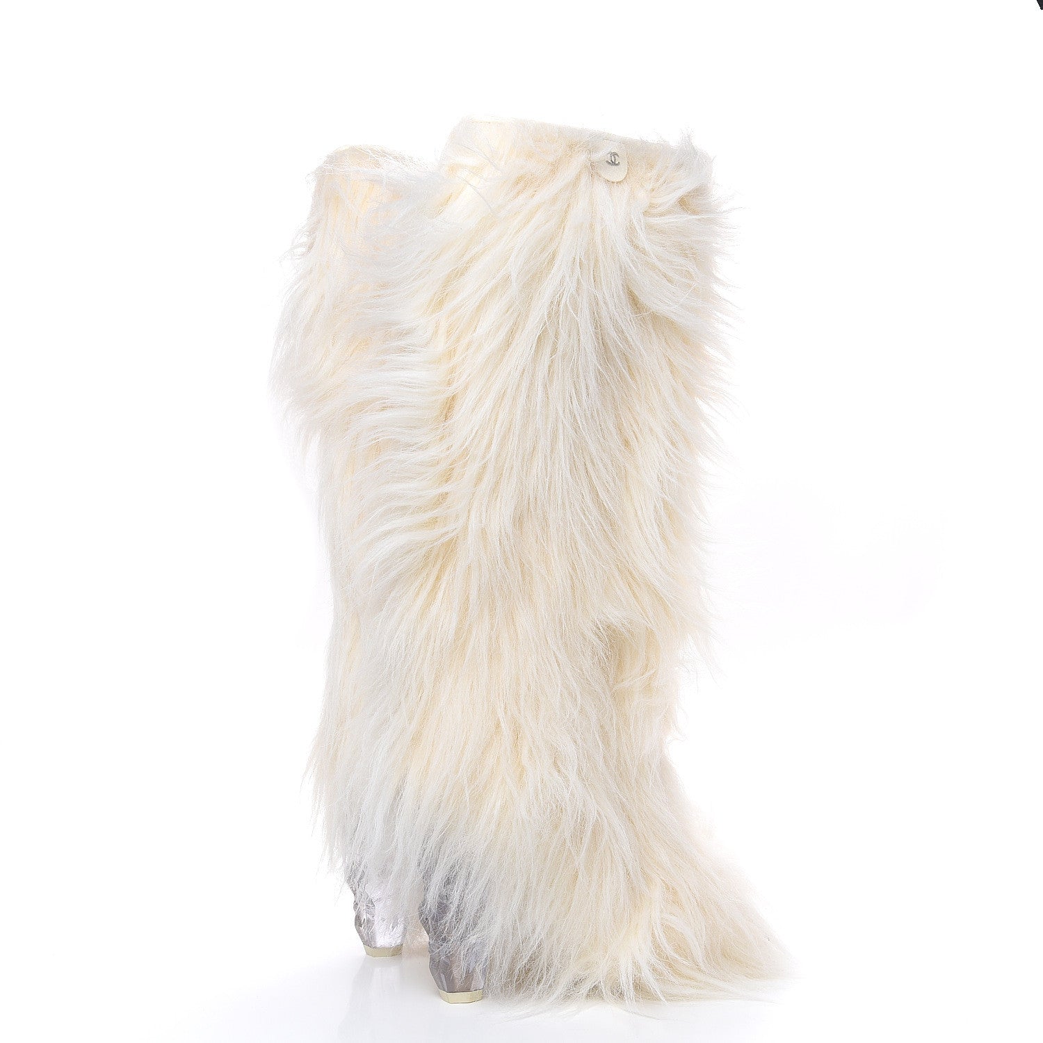 Chanel Fantasy Fur Icicle Heel Mukluks Boots 40 Ecru 4 of 8