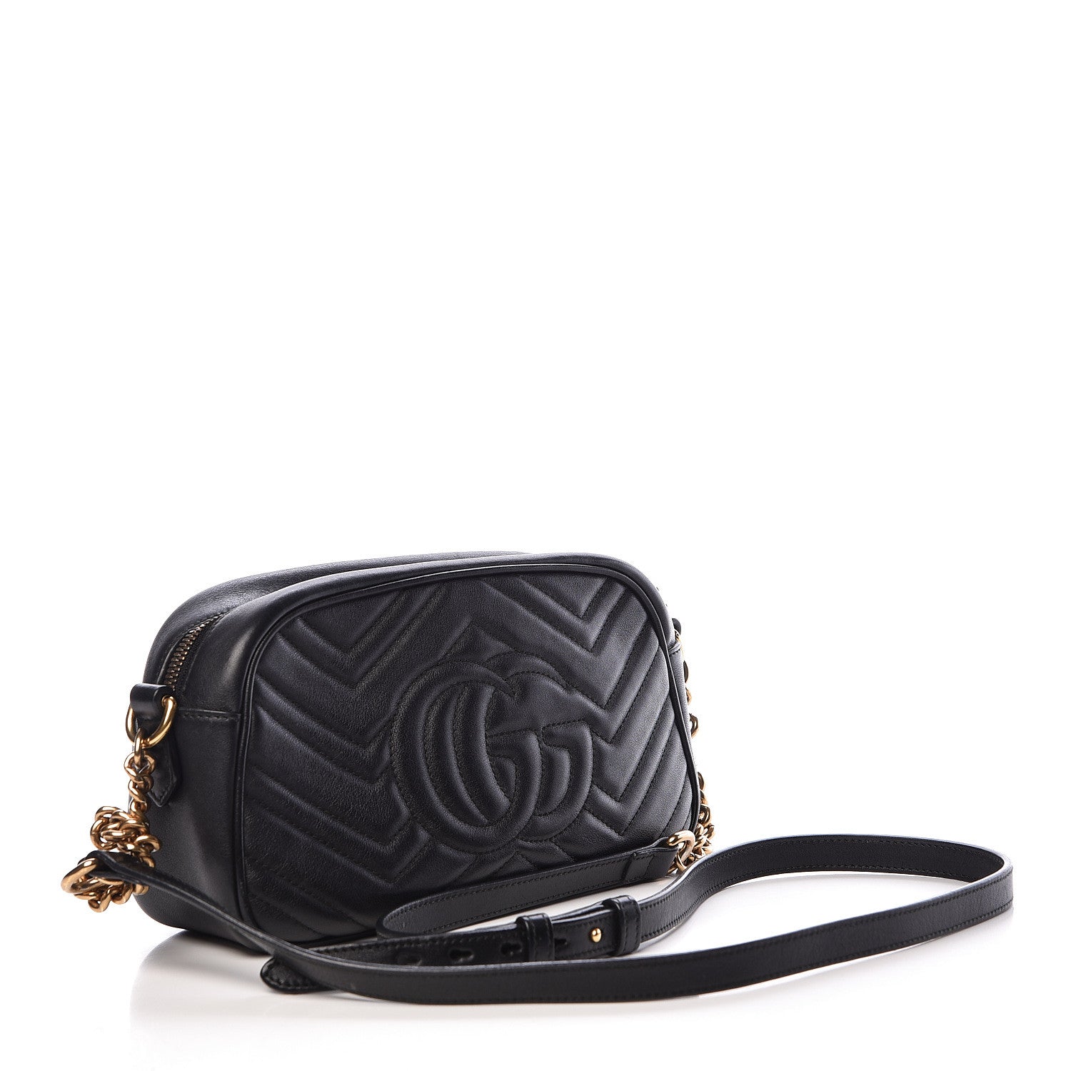 Gucci Calfskin Matelasse Small GG Marmont Chain Shoulder Bag Black 3 of 14