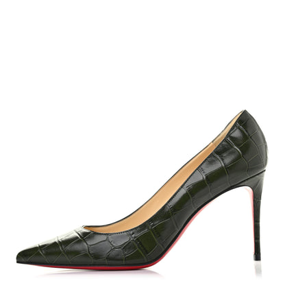 Christian Louboutin Calfskin Crocodile Embossed Kate 85 Pumps 38 Forest Night 1 of 5
