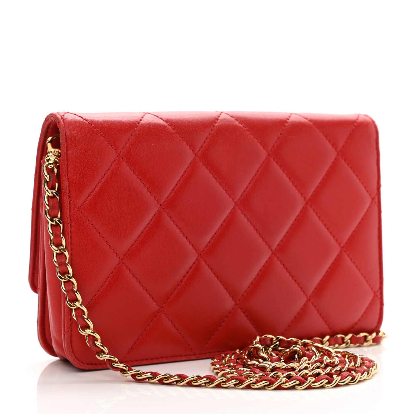 Lambskin Quilted Golden Class Wallet on Chain WOC Red