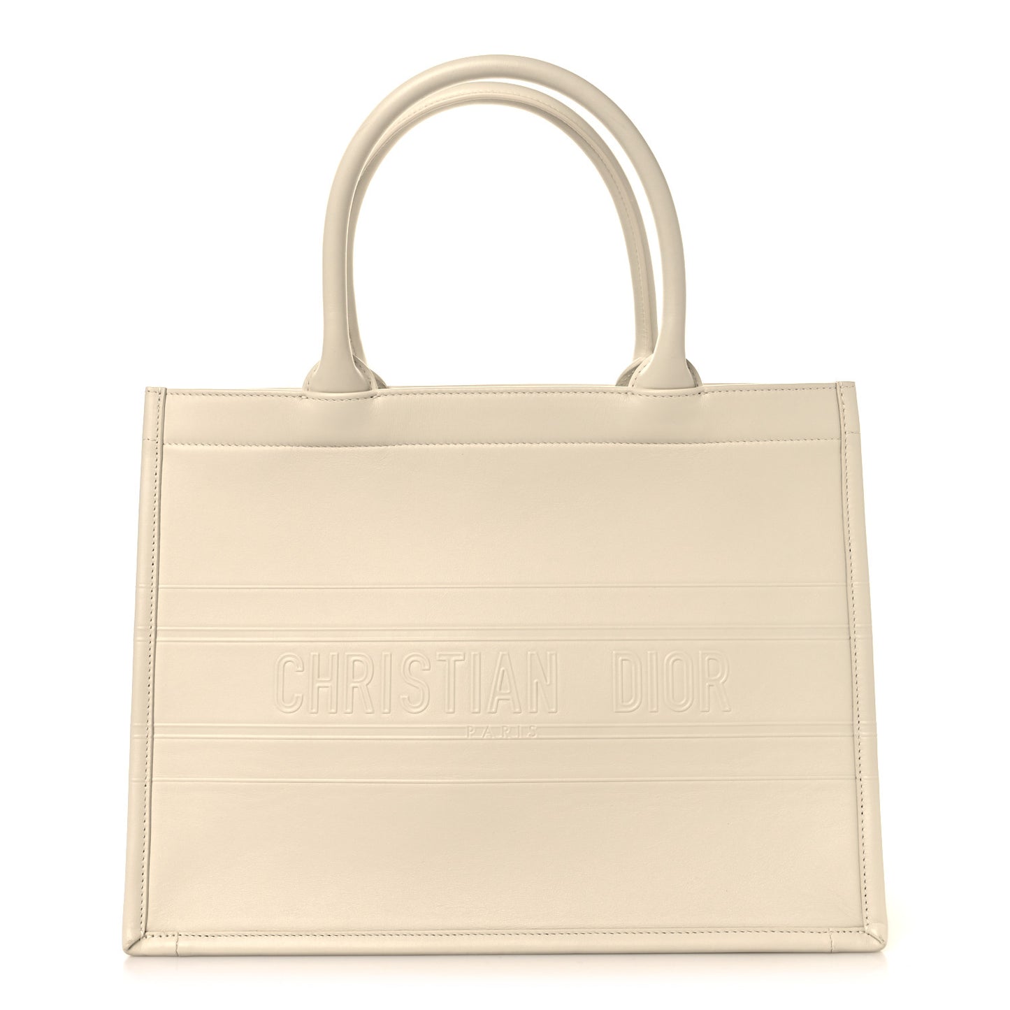 Calfskin Embossed Medium Book Tote Ivory