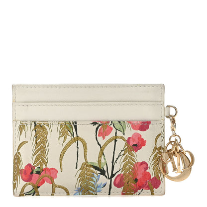 Christian Dior Calfskin Hibiscus Printed Card Holder Beige Multicolor 1 of 8