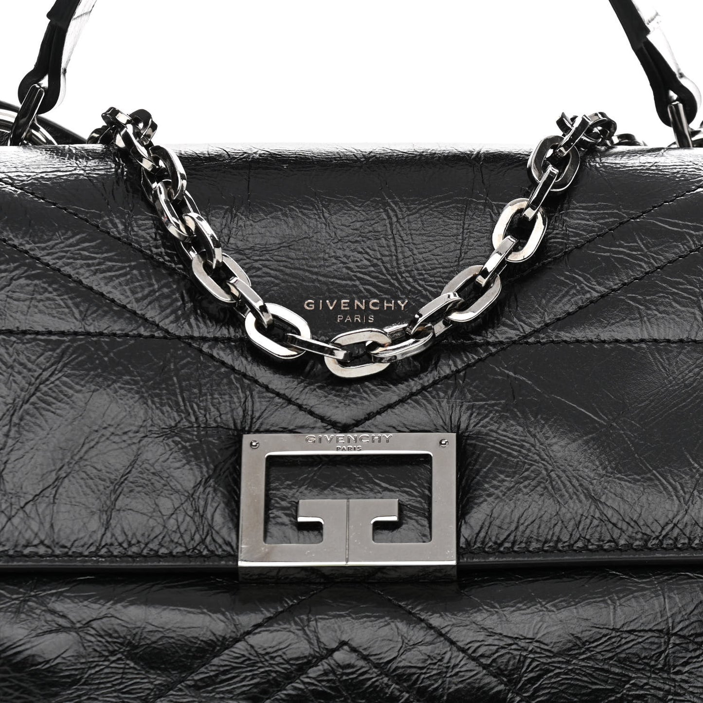 Creased Patent Calfskin Medium ID Flap Black
