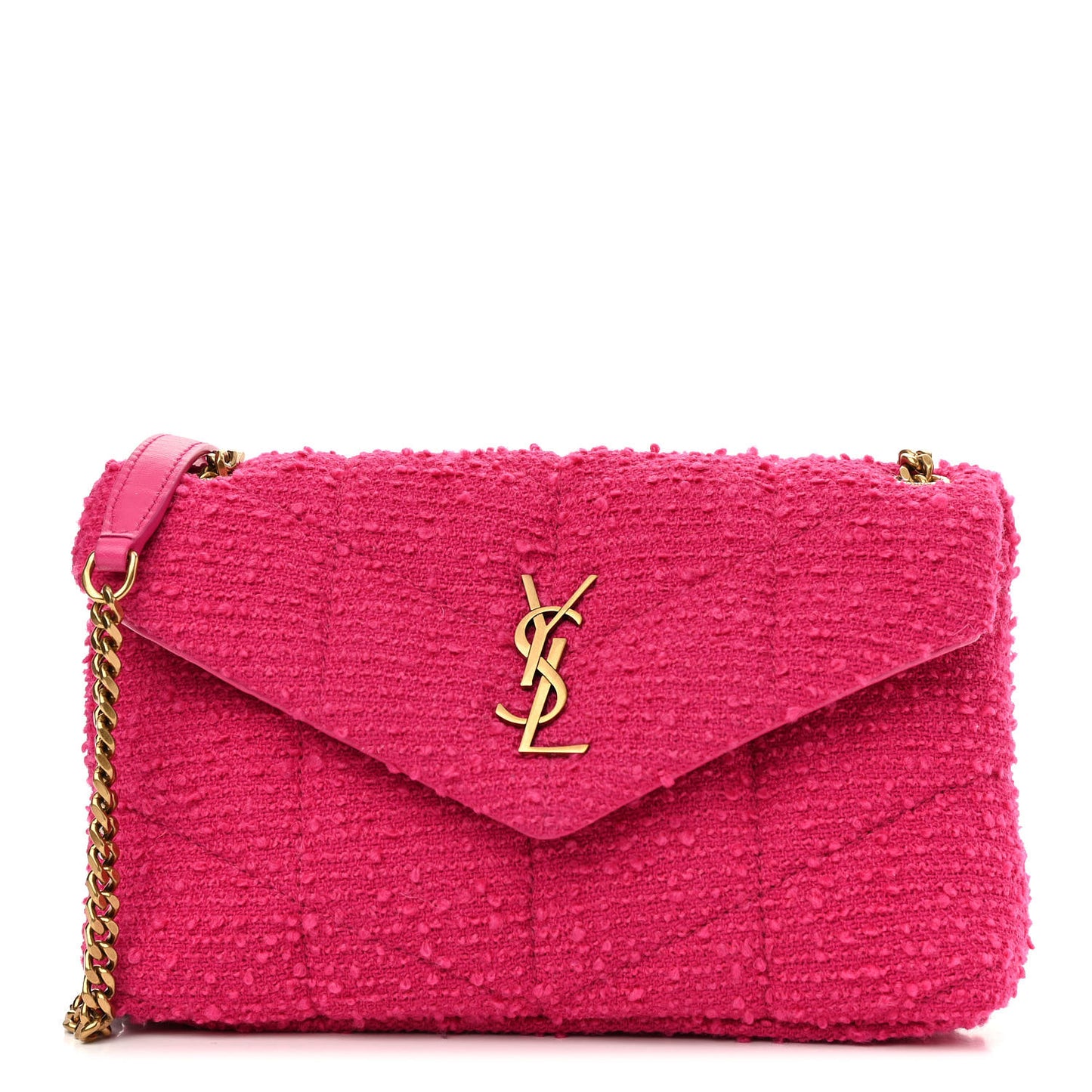 Boucle Tweed Quilted Toy Loulou Puffer Monogram Chain Satchel Magenta