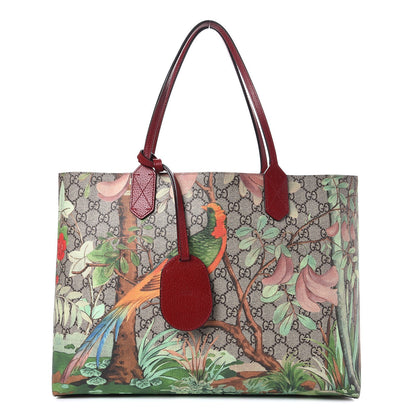 Gucci GG Supreme Monogram Tian Medium Shopping Tote Beige Multicolor Red 1 of 12