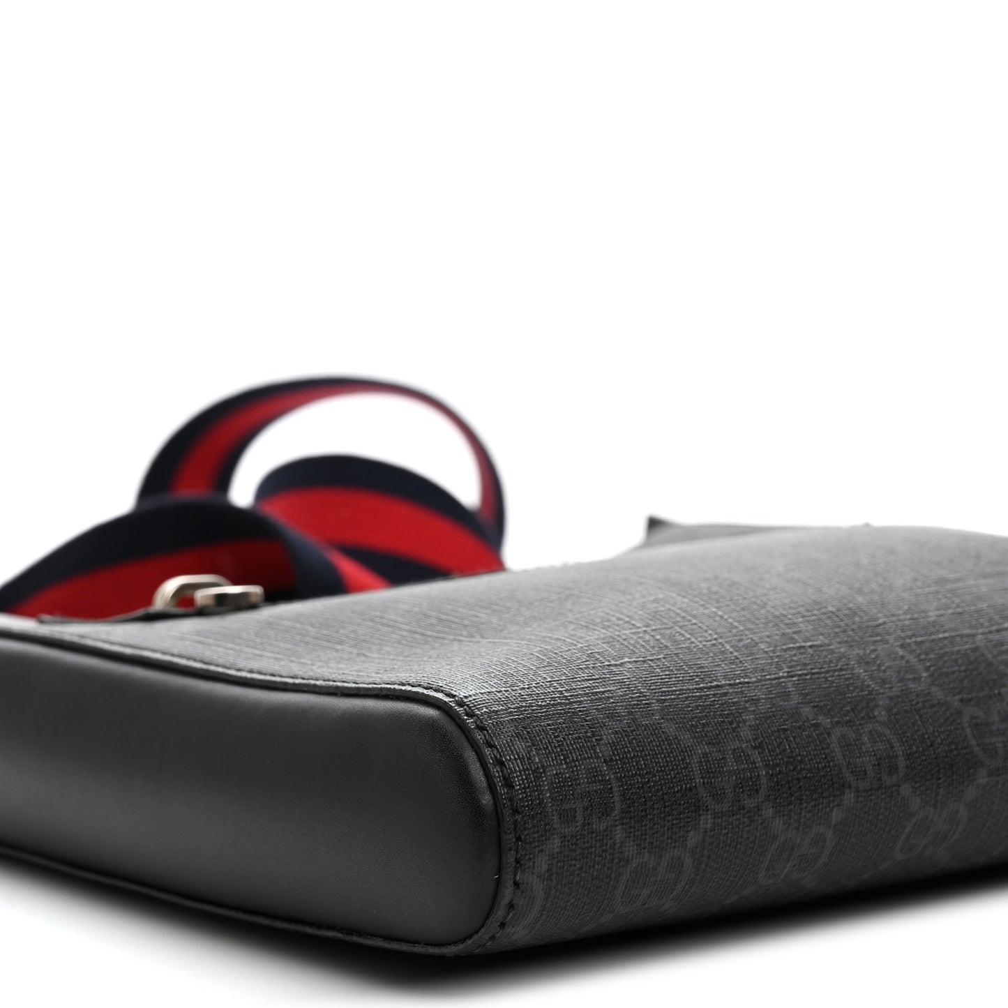 GG Supreme Monogram Web Small Flat Messenger Bag Black Grey
