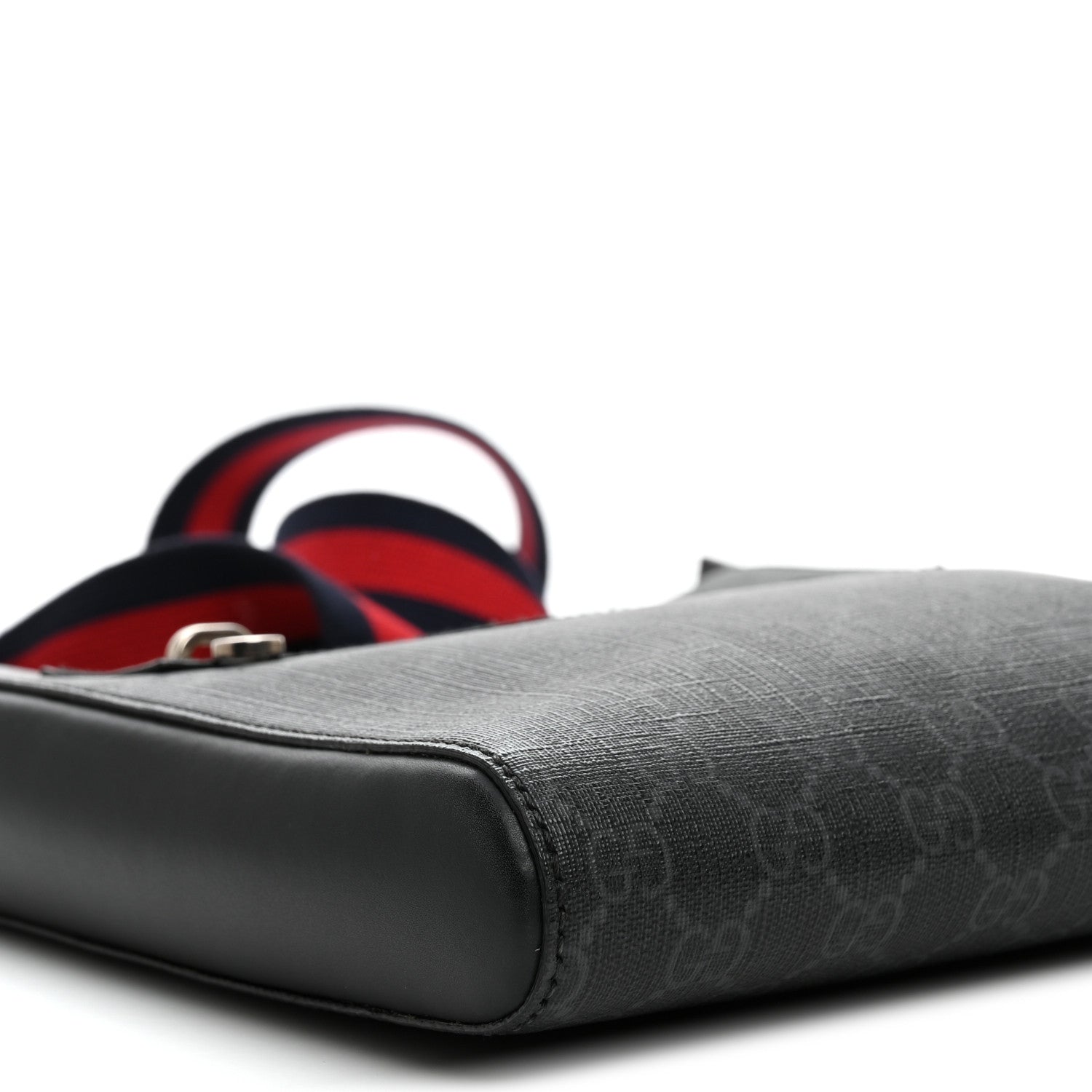 Gucci GG Supreme Monogram Web Small Flat Messenger Bag Black Grey 8 of 9
