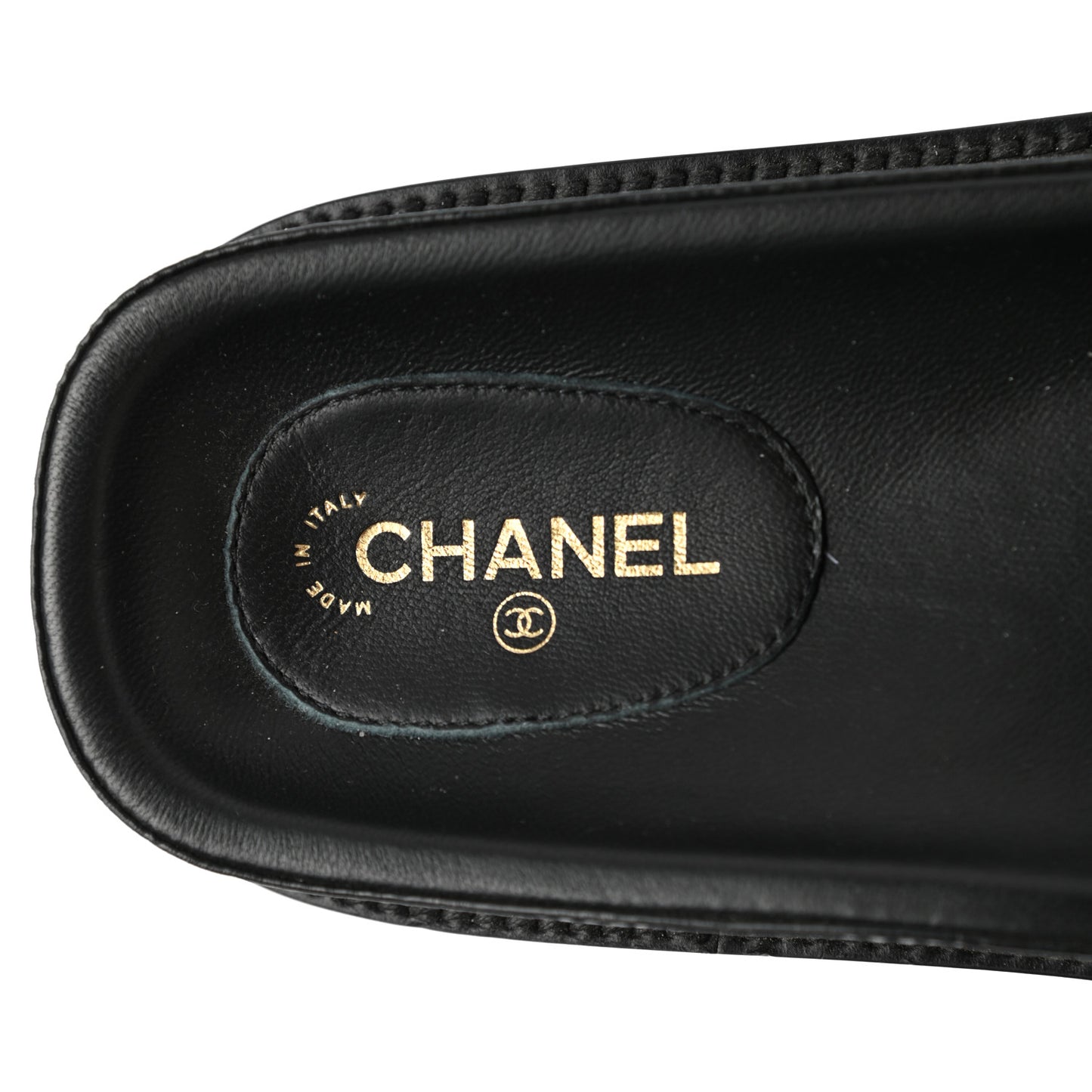 Lambskin Cha-Nel Mule Sandals 39.5 Black Multicolor