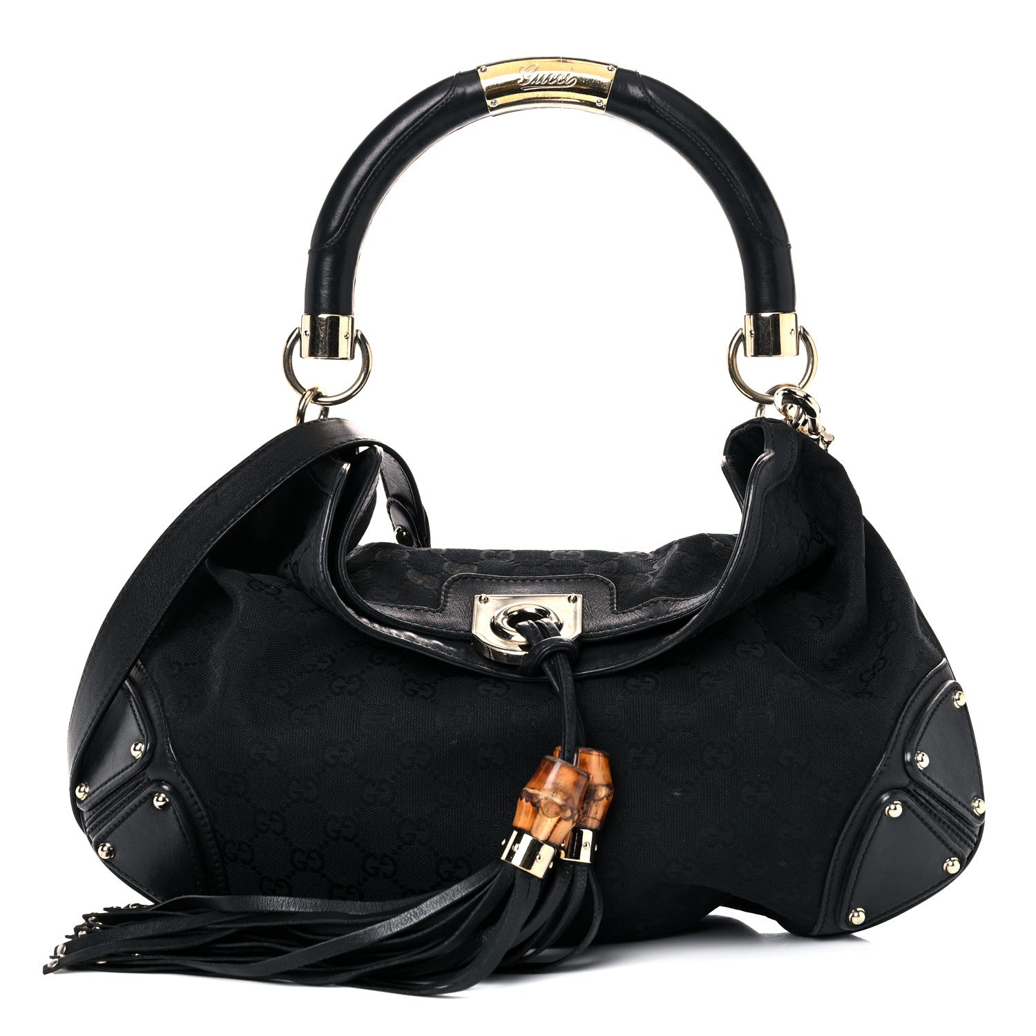 Gucci Monogram Medium Indy Top Handle Hobo Black 1 of 14