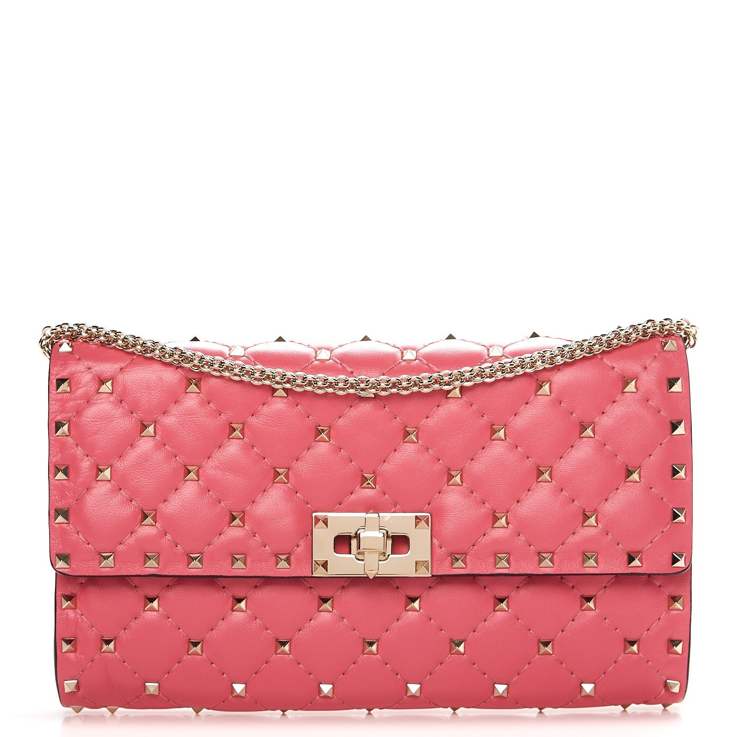 Valentino Garavani Nappa Rockstud Spike Wallet On Chain Paradise Rose 1 of 8