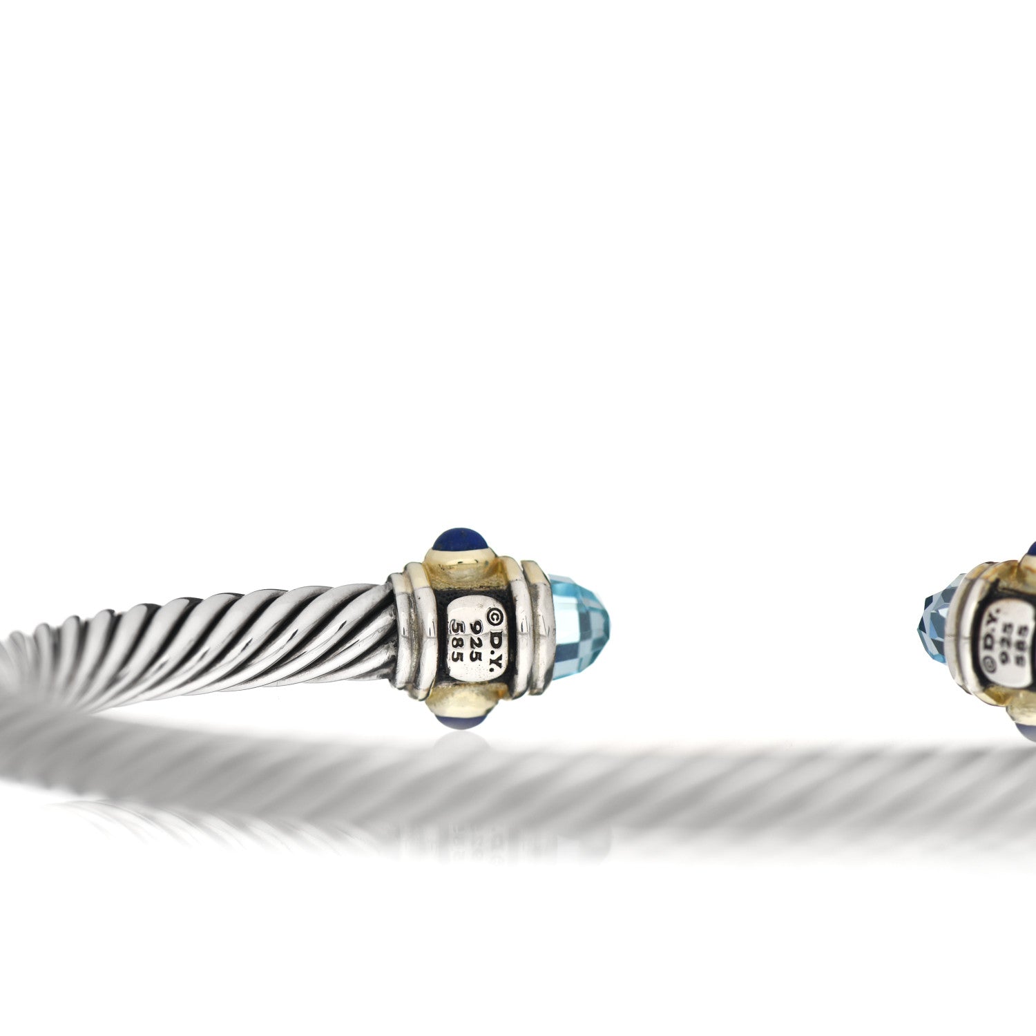 David Yurman Sterling Silver 14K Yellow Gold Blue Topaz Lapis Lazuli 5mm Cable Renaissance Bracelet 4 of 4