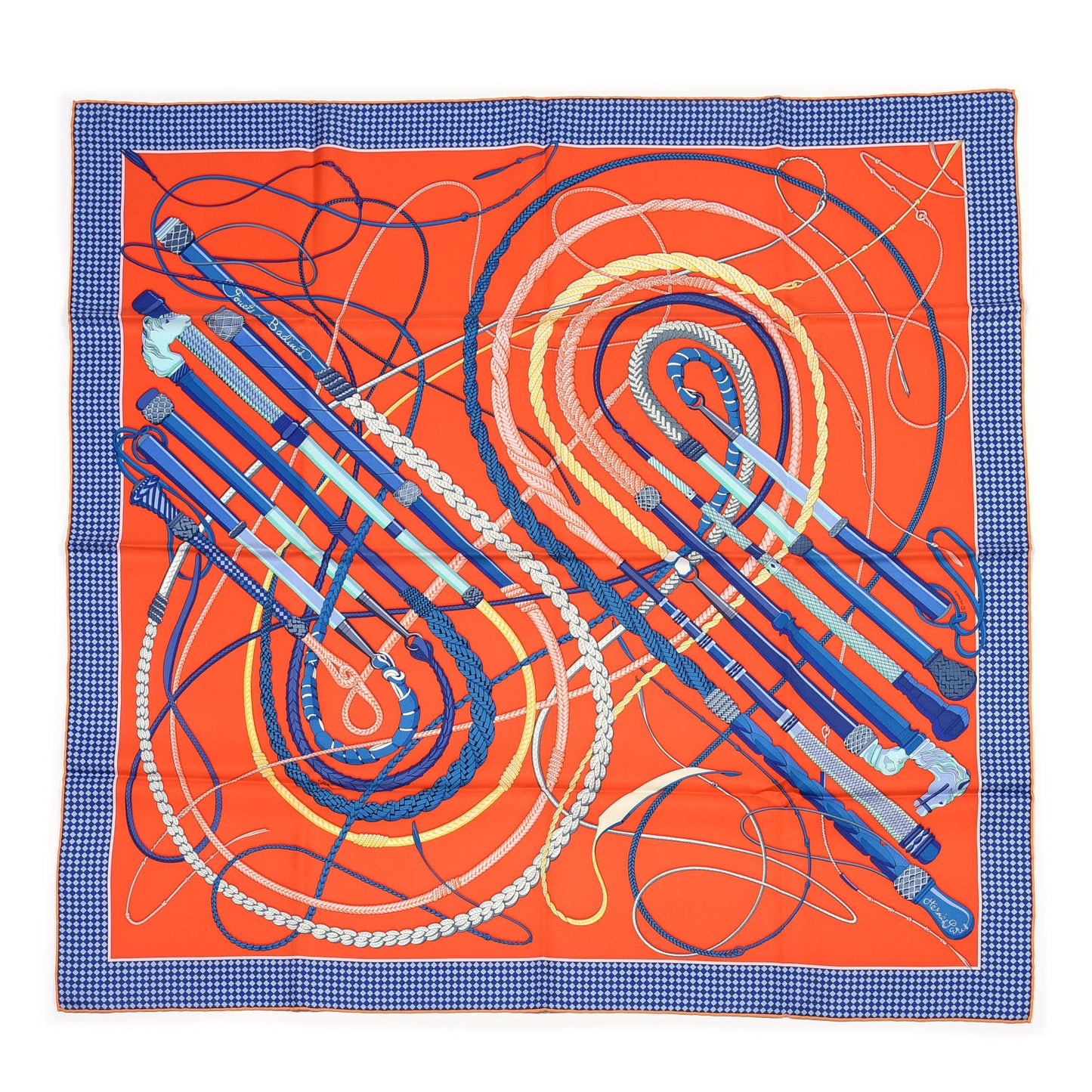 Silk Fouets Et Badines Scarf 90 Orange Cobalt Lavande